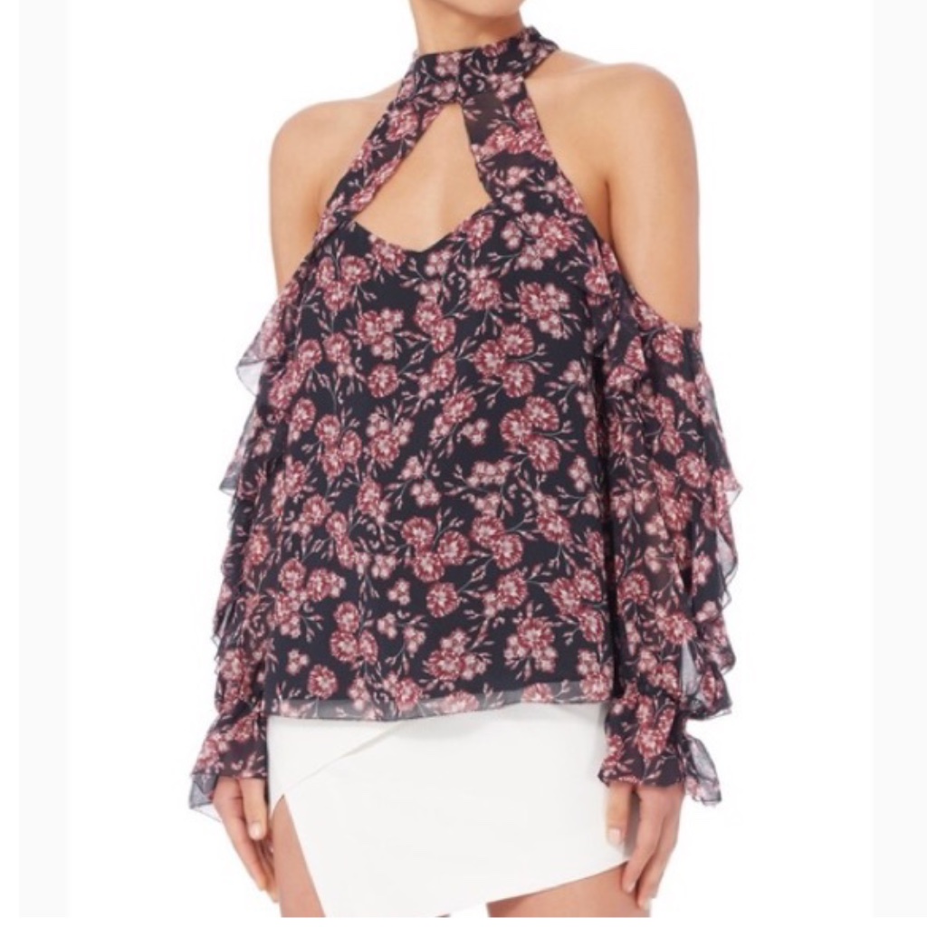 Nwt Intermix Floral Sloane Ruffle Silk Top